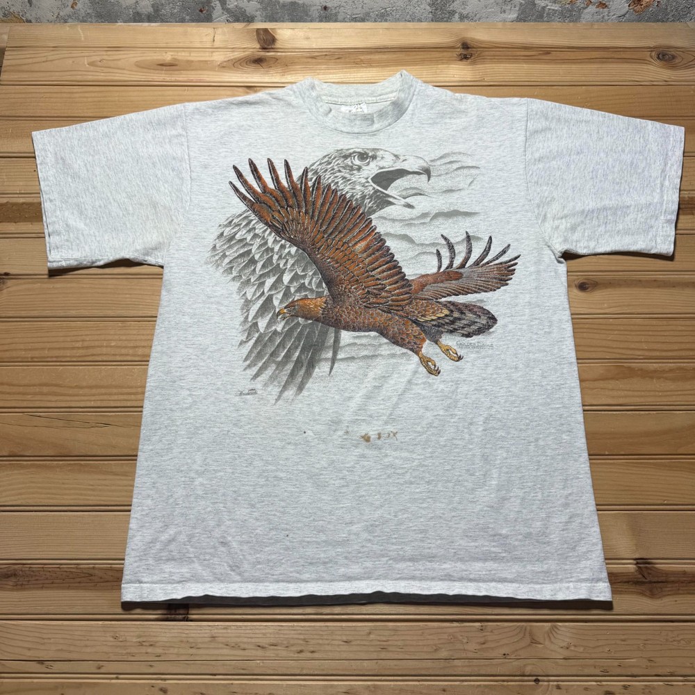 Vintage 90s Golden Eagle Bird Nature Wildlife Animal Graphic T-Shirt USA - XL