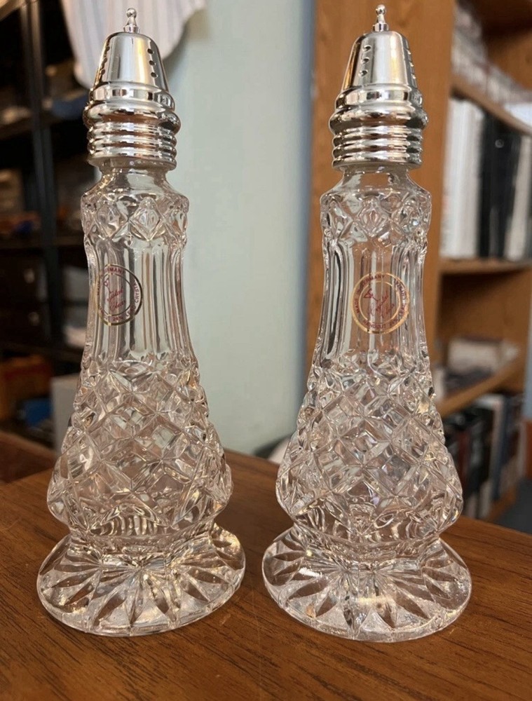 Vintage Crystal Salt Pepper Shakers Made In Germany 24% Lead Hand Cut 7.25”T