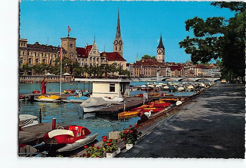 Postcard View on the Limmat and town hall Zürich Switzerland