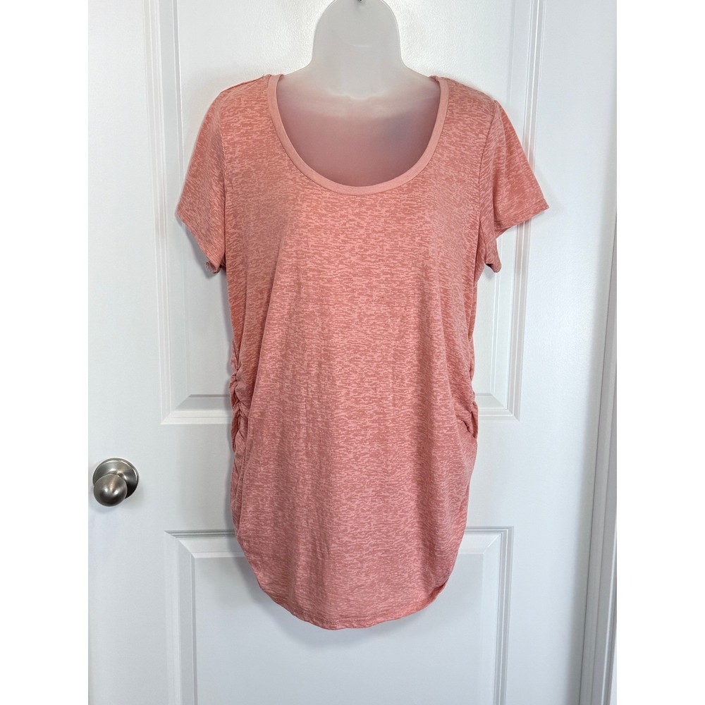 Oh Baby Motherhood Maternity Shirt XL Coral Heathered Ruched Side Short Sleeve