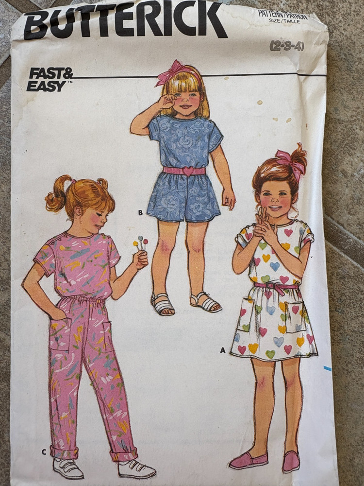 Butterick 3787 Sewing Pattern: Fast/Easy ROMPER/JUMPER/DRESS, Child 2-4  UNCUT