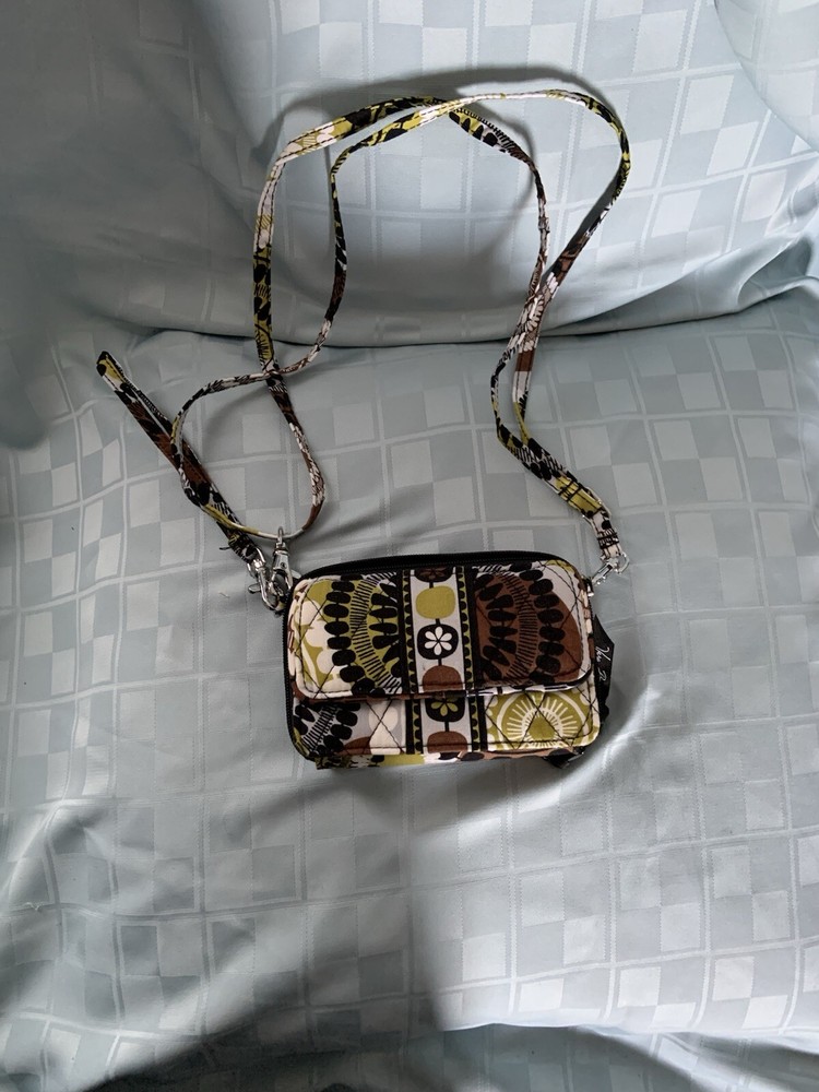 Vera Bradley Retired Cocoa Moss Crossbody Wristlet with Dual Zip Closures