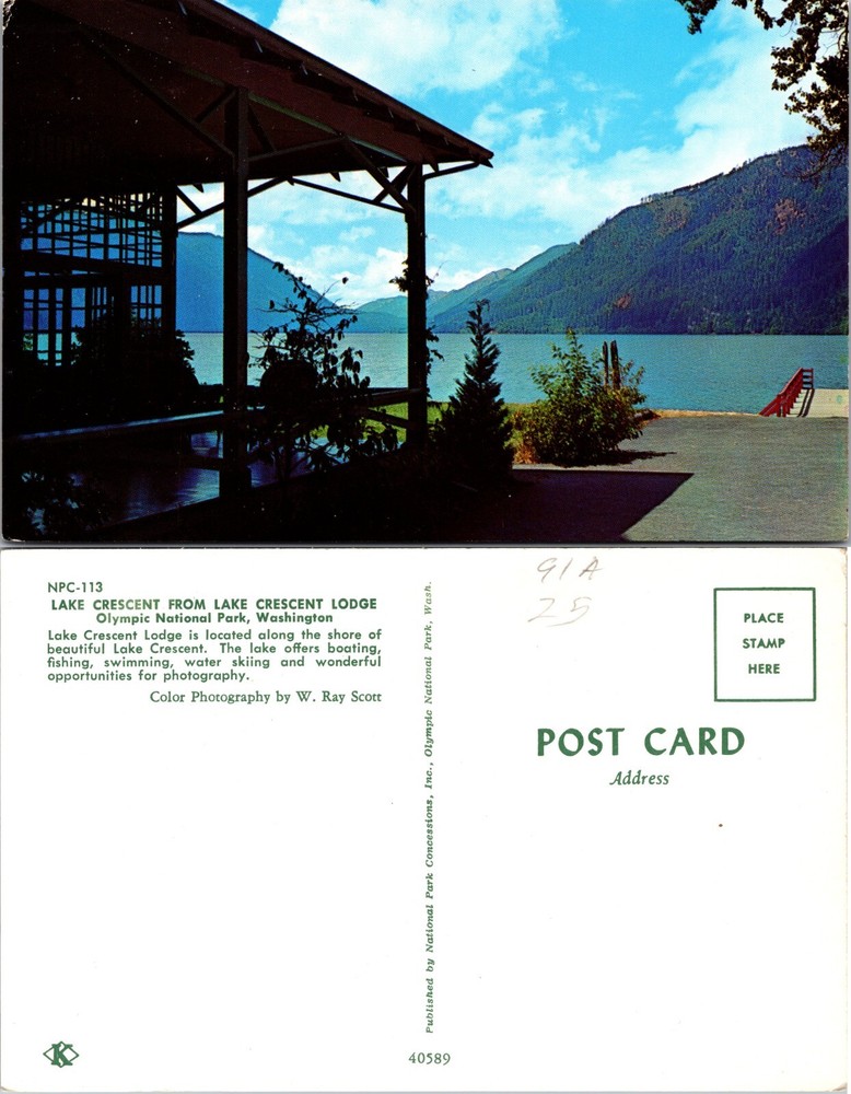 Lake Crescent Lodge Olympic National Park Washington WA Postcard
