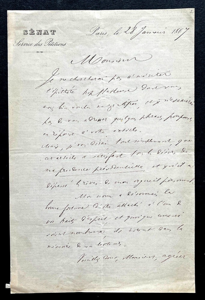 Henri de LAPOMMERAYE - SIGNED AUTOGRAPH LETTER, Paris, 1867