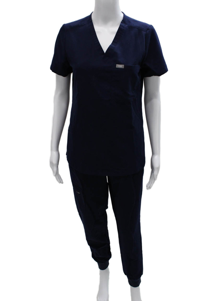 Figs Womens Two Piece Blue V Neck Short Sleeve Polyester Size XSFree Shipping in US $100+ Orders | $6.95 Orders Below