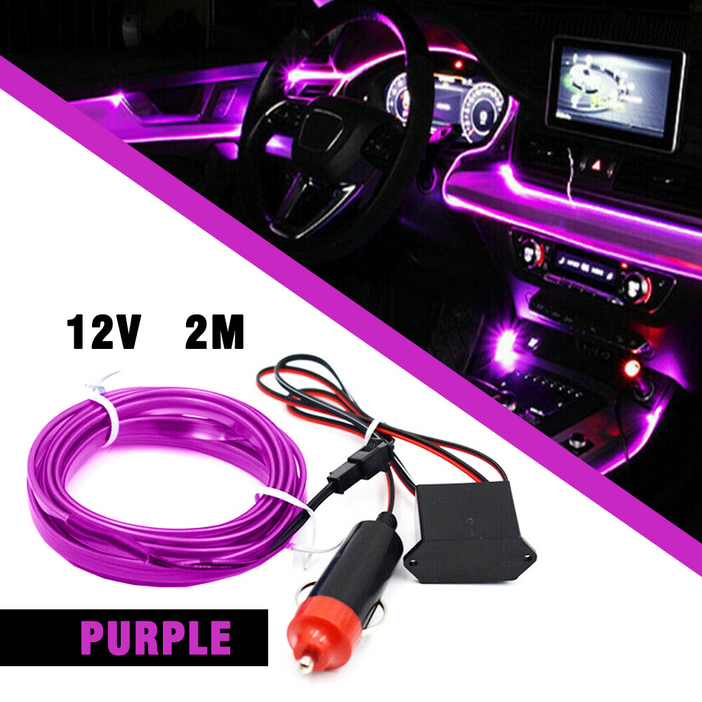 Purple Car Auto LED Interior Atmosphere Wire Decor Strip Light Lamp Accessories