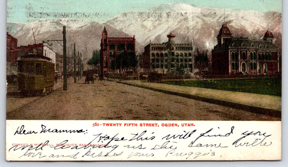 Ogden Utah Ut Street View City Buildings Horse Mountains Vintage Postcard 1907