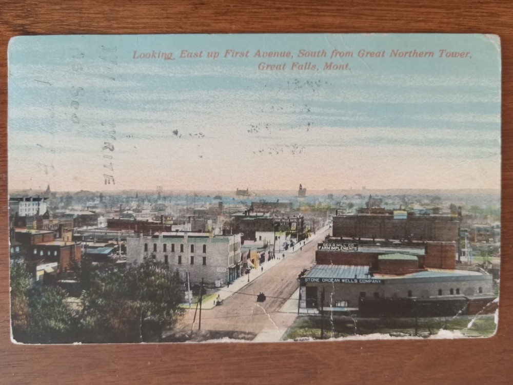 c1908 Aerial View, Great Falls, Cascade County, MT, Kwality Card Co, Chas Morris