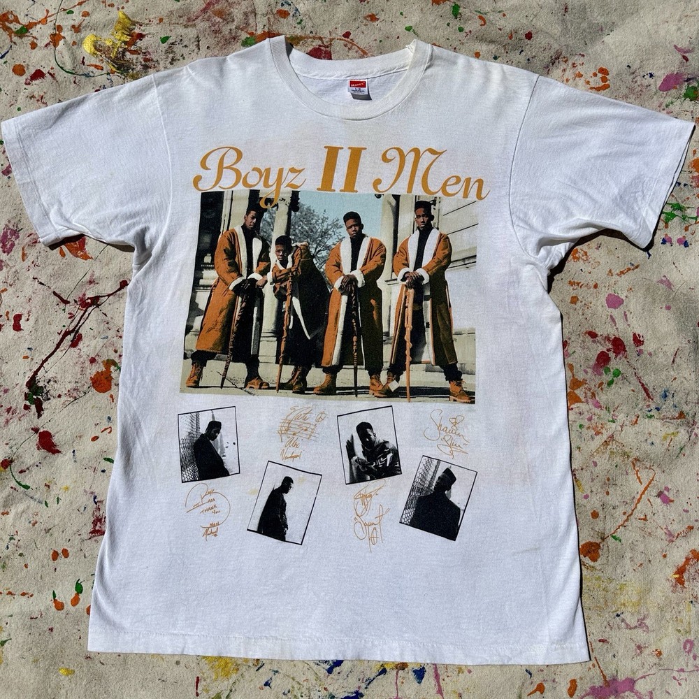 Vintage 90s Boyz II Men World Tour Single Stitch Tee Shirt Rap R&B USA L Music