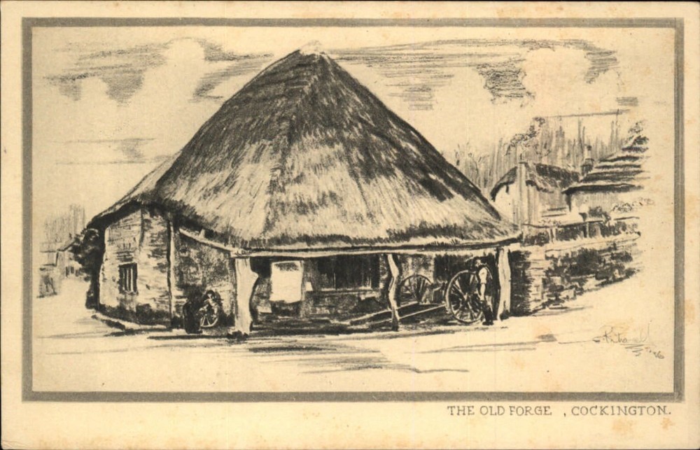 Cockington England UK Old Forge artist signed pencilette unused postcard