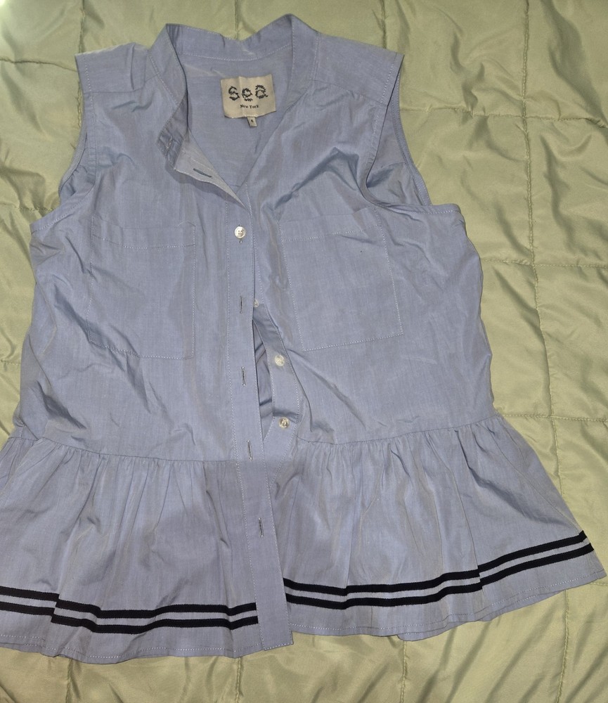 Sea New York Size 6 Light Blue Sleeveless Ruffle Tunic Top Great Condition