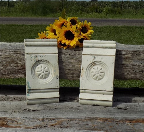 2 Plinth Blocks, Door Trim Molding, Architectural Salvage, Antique Wood Trim C17
