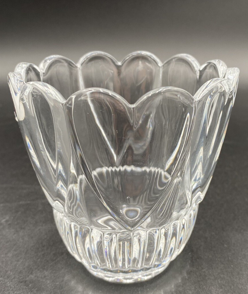 Vintage St. George 24% Fine Lead Crystal, Heart Votive Candle Holder, MINT