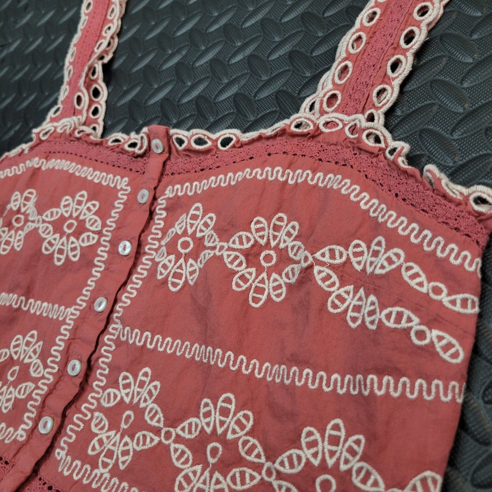 American Eagle Eyelet Embroidered Tank Top Small Boho Peplum Crop Button Front