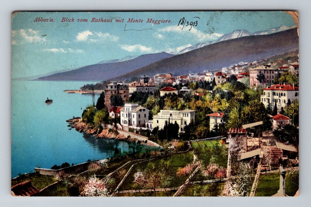 Croatia- Abbazia Coastal Statue Maiden With Seagull Old Vintage c1906 Postcard
