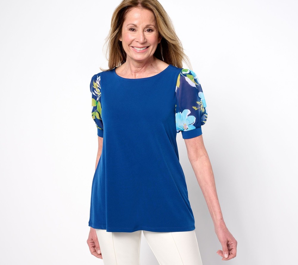 Susan Graver Women's Top Petite PXS Liquid Knit Scoop Neck Multi-colored A687818