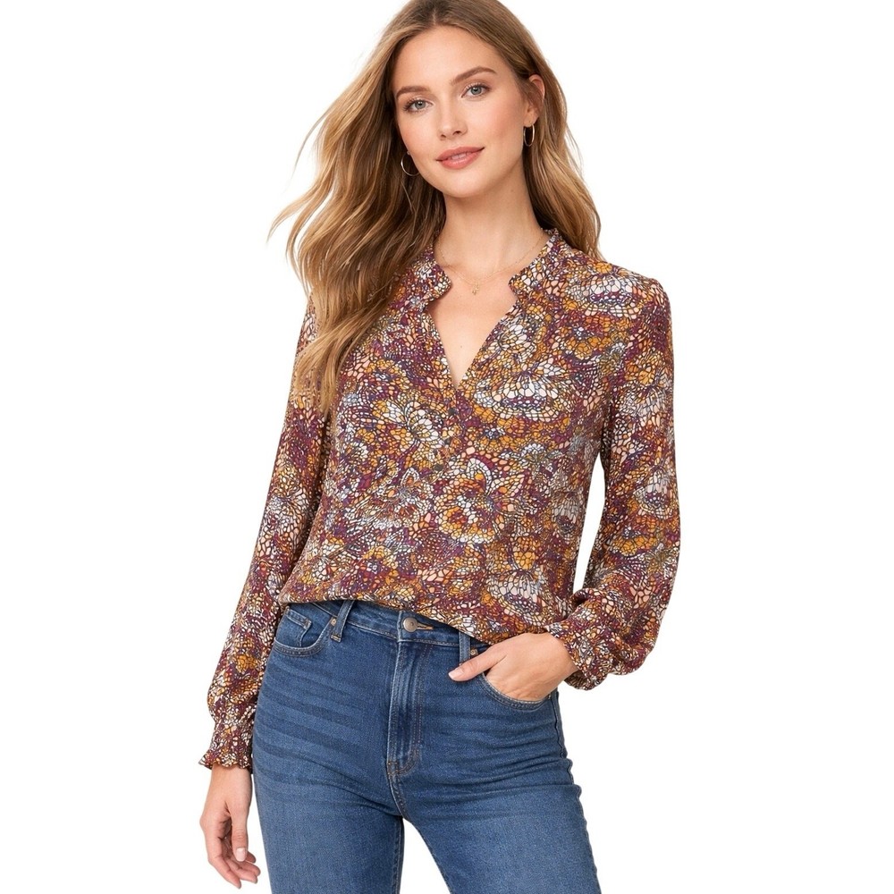 Maeve Anthropologie Blouse Medium Mosaic Abstract Print Long Sleeve Top