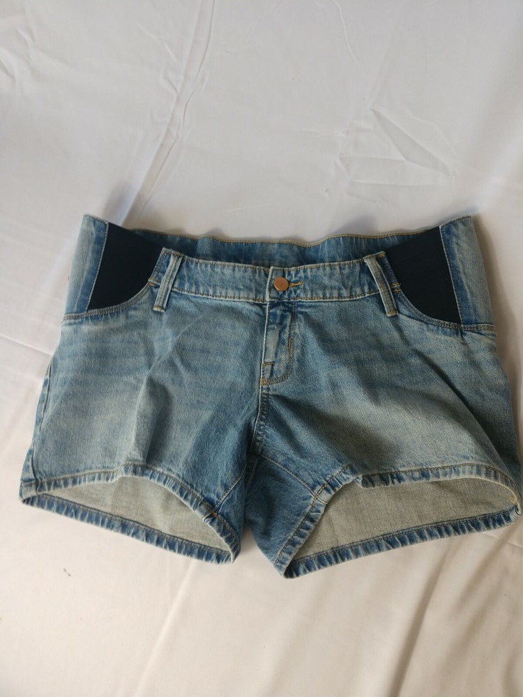 Isabel Maternity Shorts Womens Sz 10 Denim Midi Blue Expandable Side Stretch