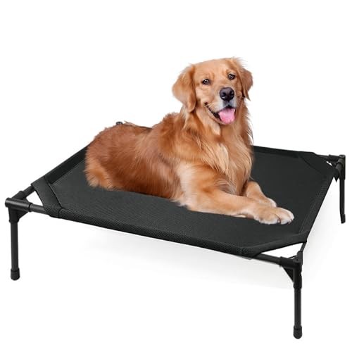 Elevated Cooling Dog Bed for Large Dogs Portable 41x34x8 Black