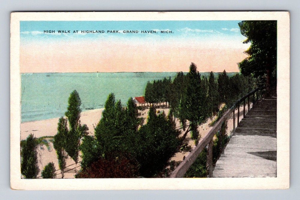 Grand Haven MI-Michigan, Lake MI, High Walk At Highland Park, Vintage Postcard