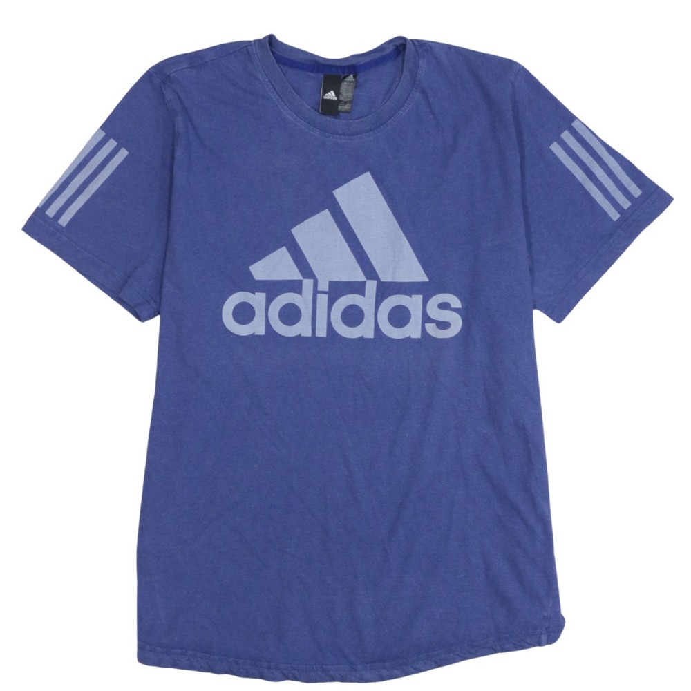 Adidas Mens T Shirt Blue Cotton Graphic Logo Three Stripe Sleeves Sport XL