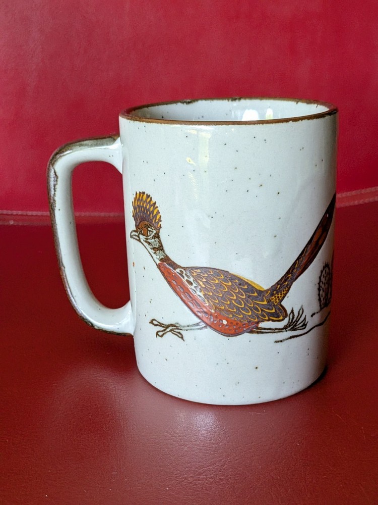 Vintage MCM Otagiri ROADRUNNER Birds Coffee Mug Cup Stoneware Cactus Desert