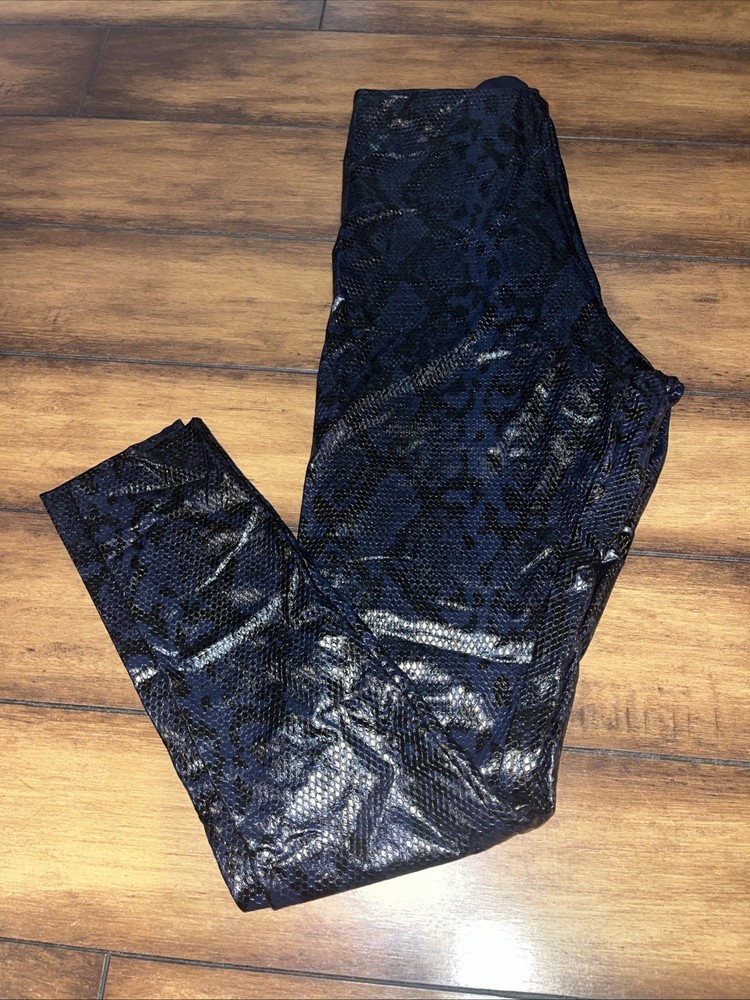 Commando Women’s Faux Leather Leggings Black Snakeskin Raw Hem Xl Camo