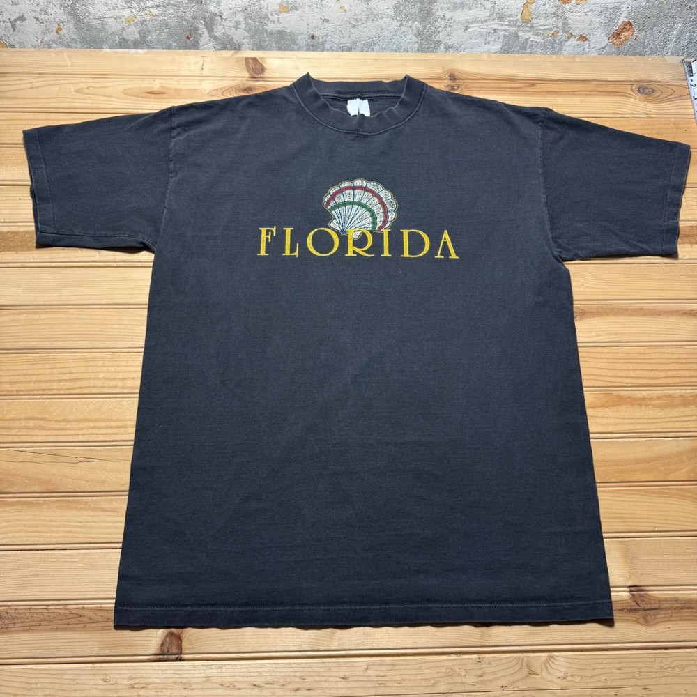 Vintage 90s Florida Seashell Beach Summer Vacation Graphic Souvenir T-Shirt - XL