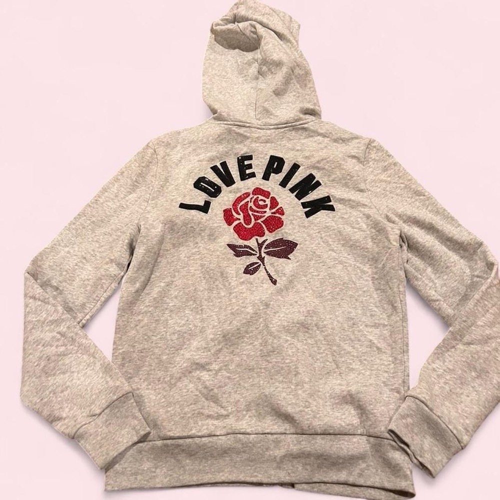 Victoria’s Secret Pink Grey Sequin Bling Rose Fashion Show Hoodie S