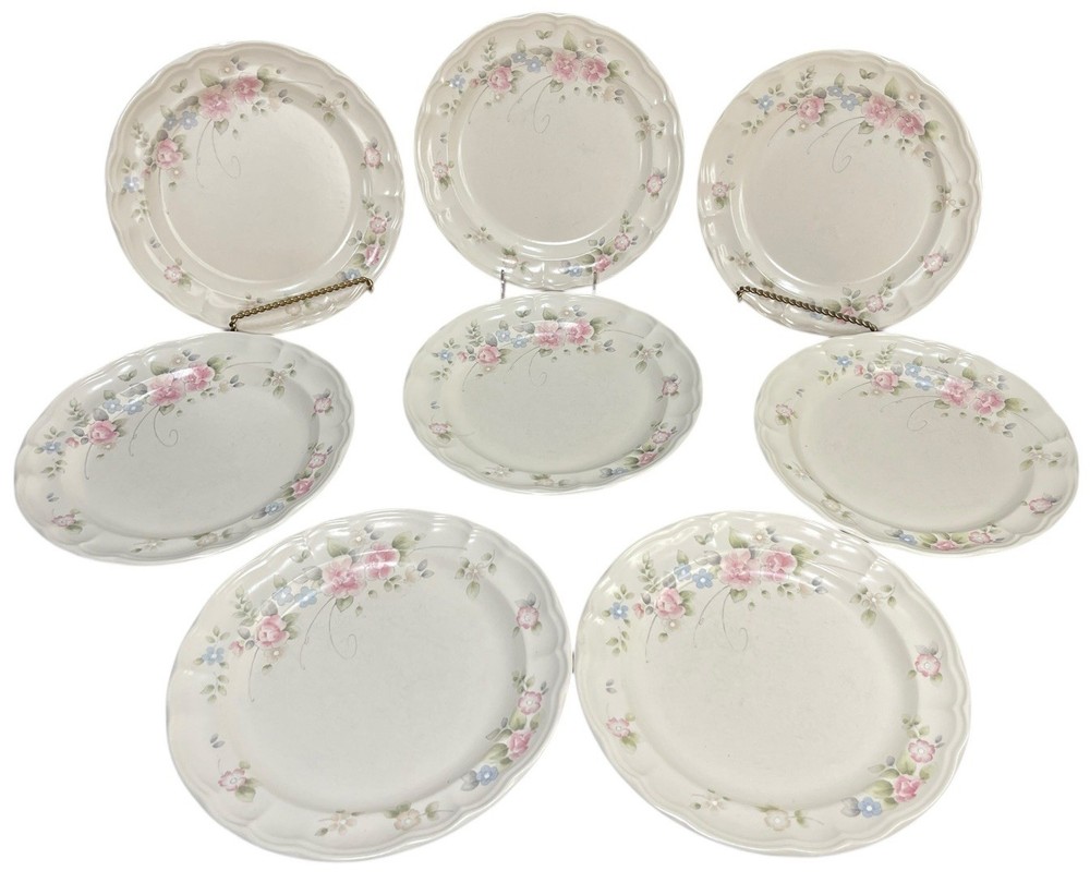 Lot of 8 Pfaltzgraff Tea Rose Dinner Plates USA  10.25 in Round