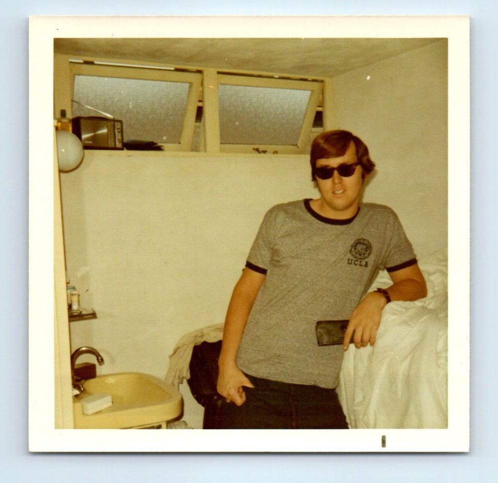 Old Vintage Square Color Photo SOLO CANDID PORTRAIT MAN UCLA SHIRT SUNGLASSES