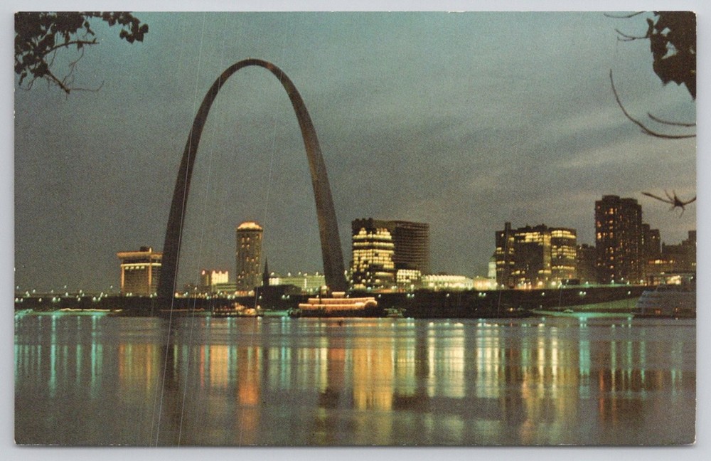 Gateway Arch St. Louis MO Mirro-Krome Postcard Night Skyline 1970s