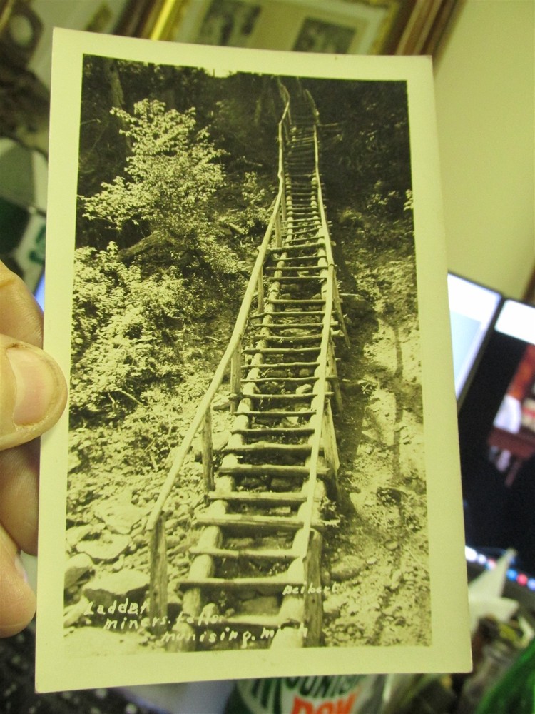Munising, Mich. Ladder Miners Falls Peibert RPPC Real Photo Post Card MICHIGAN