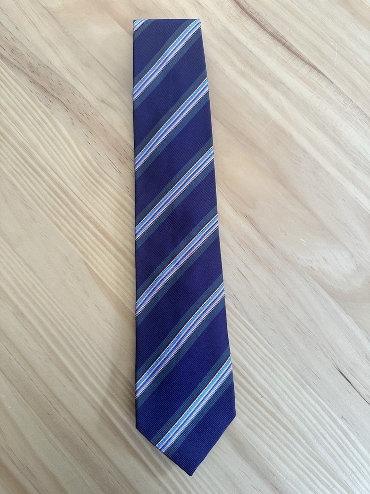 Paul Smith Tie Mens One Size Purple Striped Silk Cotton Floral Classic Necktie