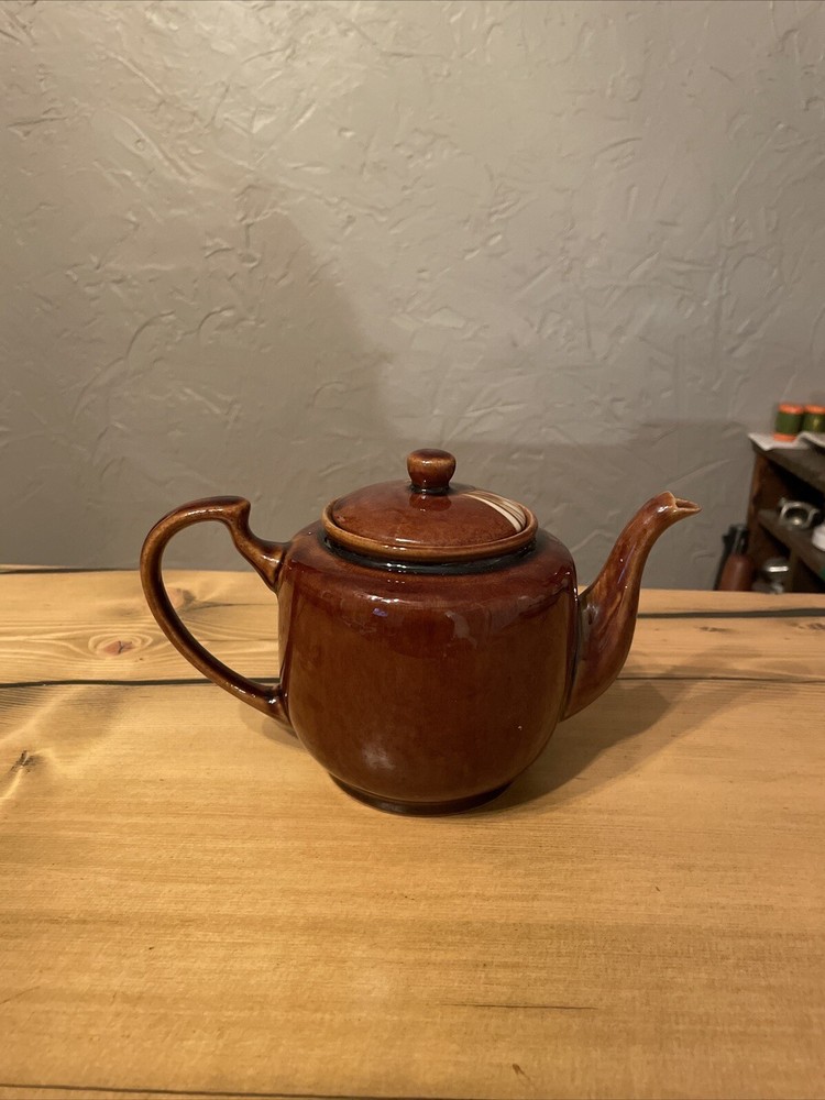 Vintage Brown Stoneware Teapot with Lid