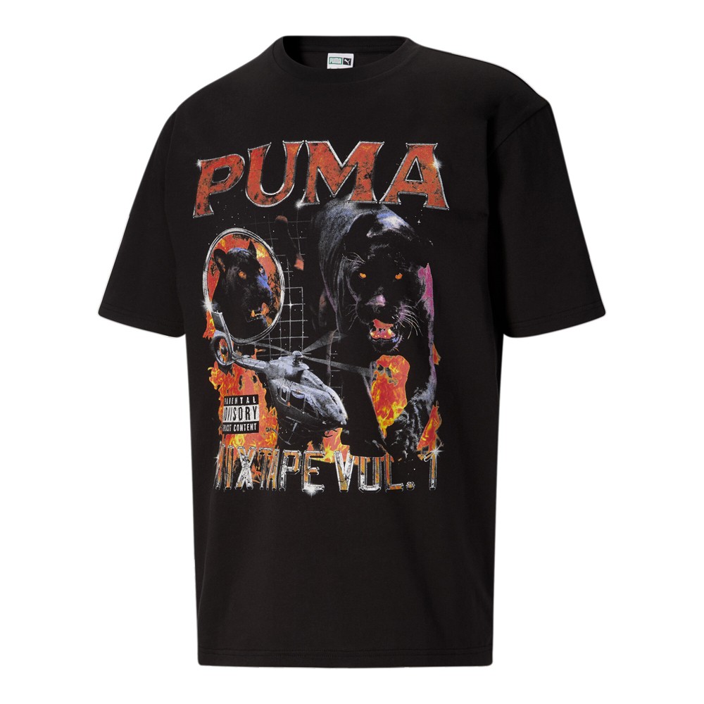PUMA Classics Album Graphic Crew Neck Short Sleeve T-Shirt Mens Black Casual Top