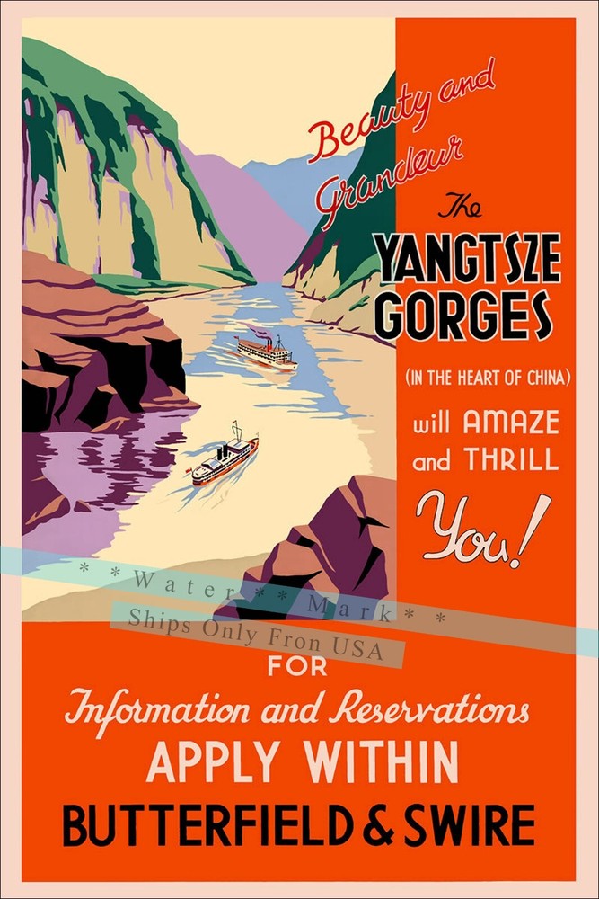 Arte de pared de viaje estilo retro impresión póster vintage de China de las gargantas de Yangtsze 1930
