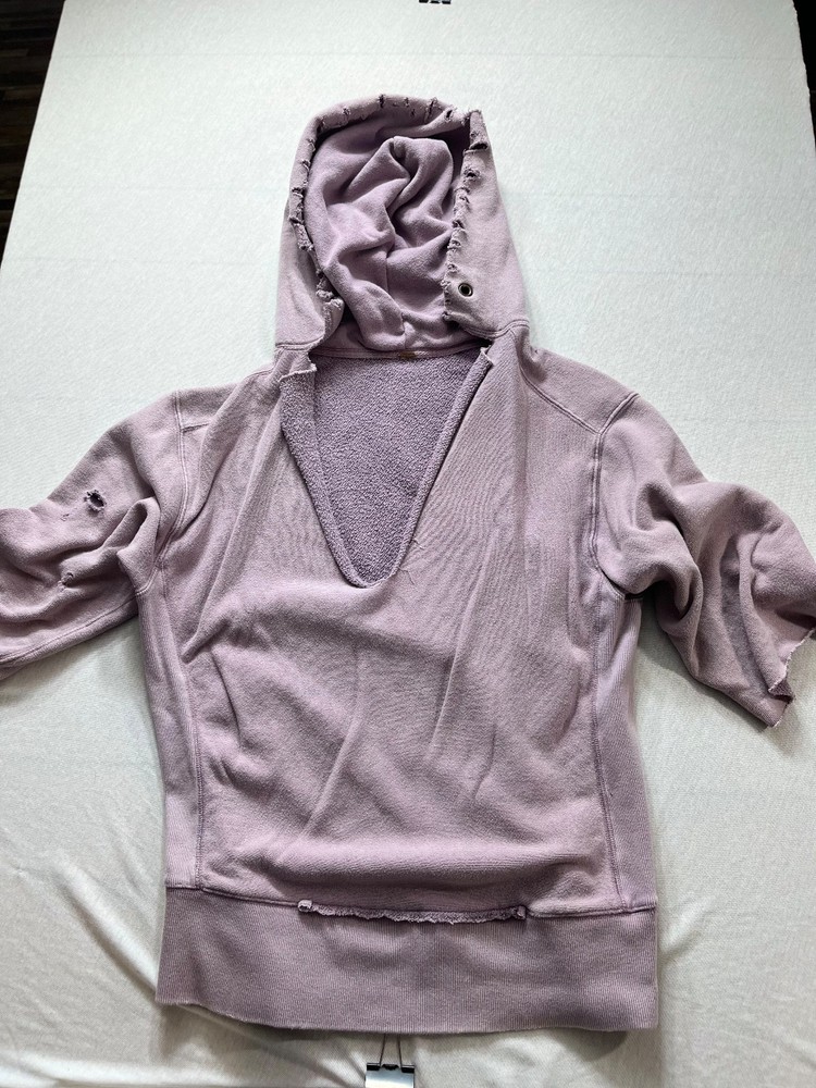 free people highly distressed hoodie with half sleeves purple size med womans