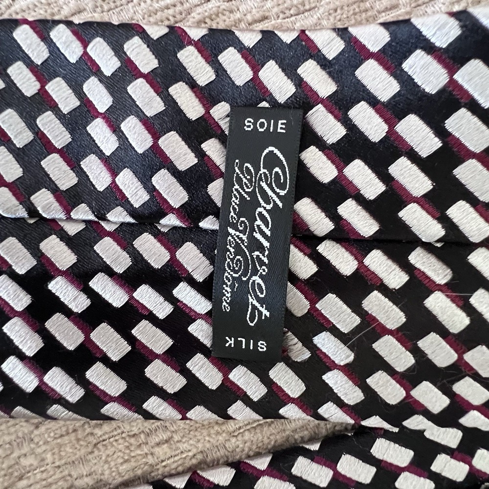 Charvet Place Vendome Men's Tie Navy Red Gold Geometric 100% Silk Made in France