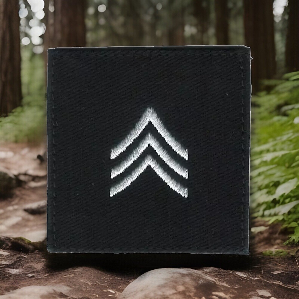 White on Black E-5 E5 SGT Sergeant Rank Patch Fits For VELCRO® BRAND Fastener