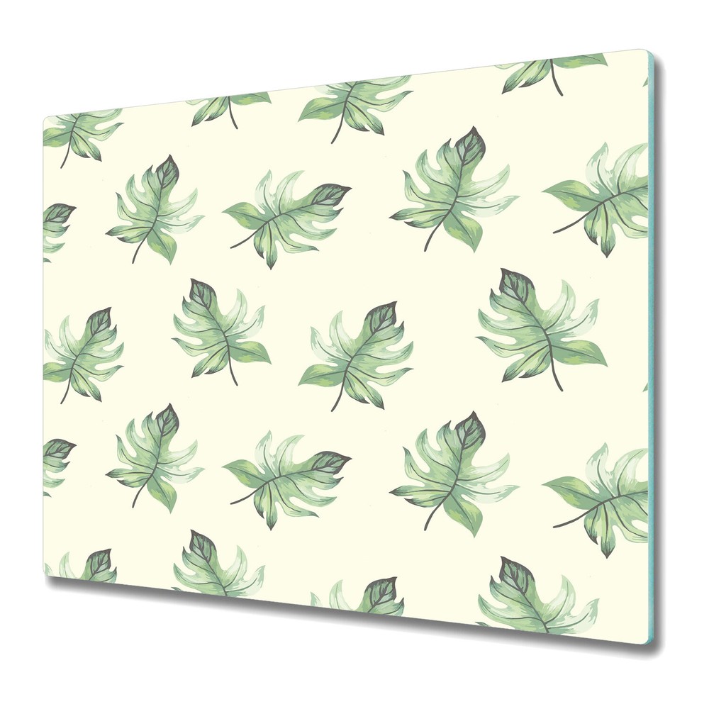 Serving Chopping Board Glass Cover Tropical Leaves Tropical Exotic Leaves 60x52