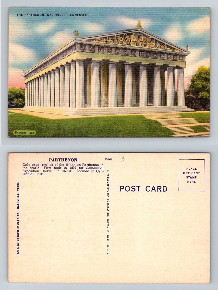Nashville, TN-Tennessee, Parthenon Centennial Park Classic View Vintage Postcard
