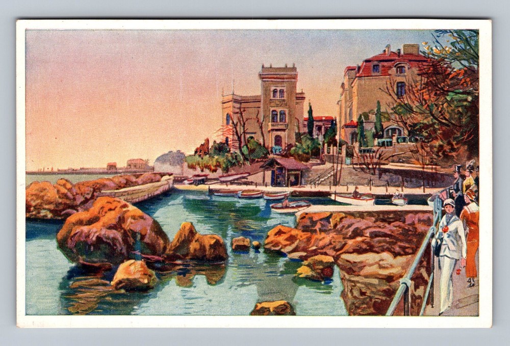 Croatia- Abbazia Coastal Town Promanade & Villas Souvenir Old Vintage Postcard