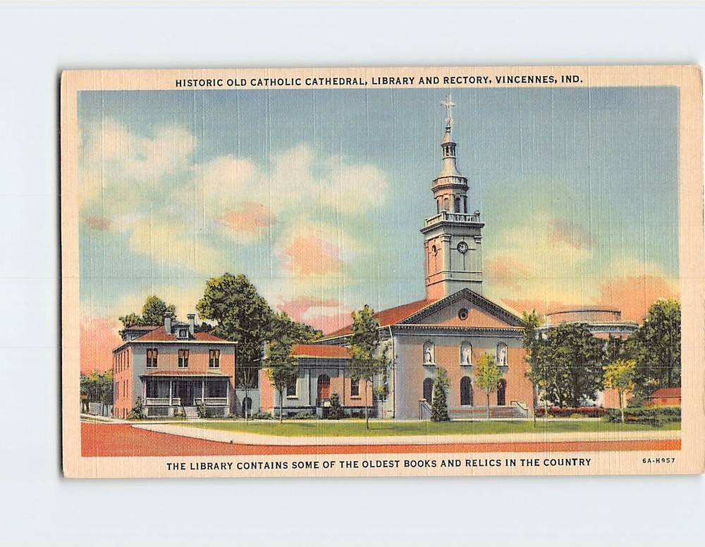 Postcard Historic Old Catholic Cathedral Library and Rectory Vincennes Indiana