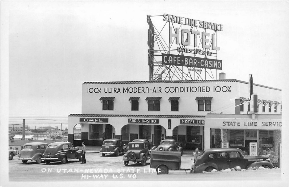1940s Utah Nevada State Line Hwy 40 autos occupation RPPC Postcard 26-3615