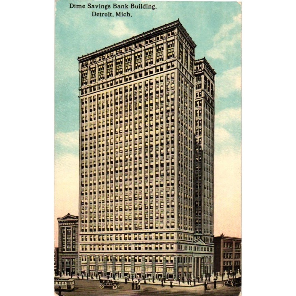 Vintage Dime Savings Bank Building Detroit Michigan Postcard Linen Unposted CT