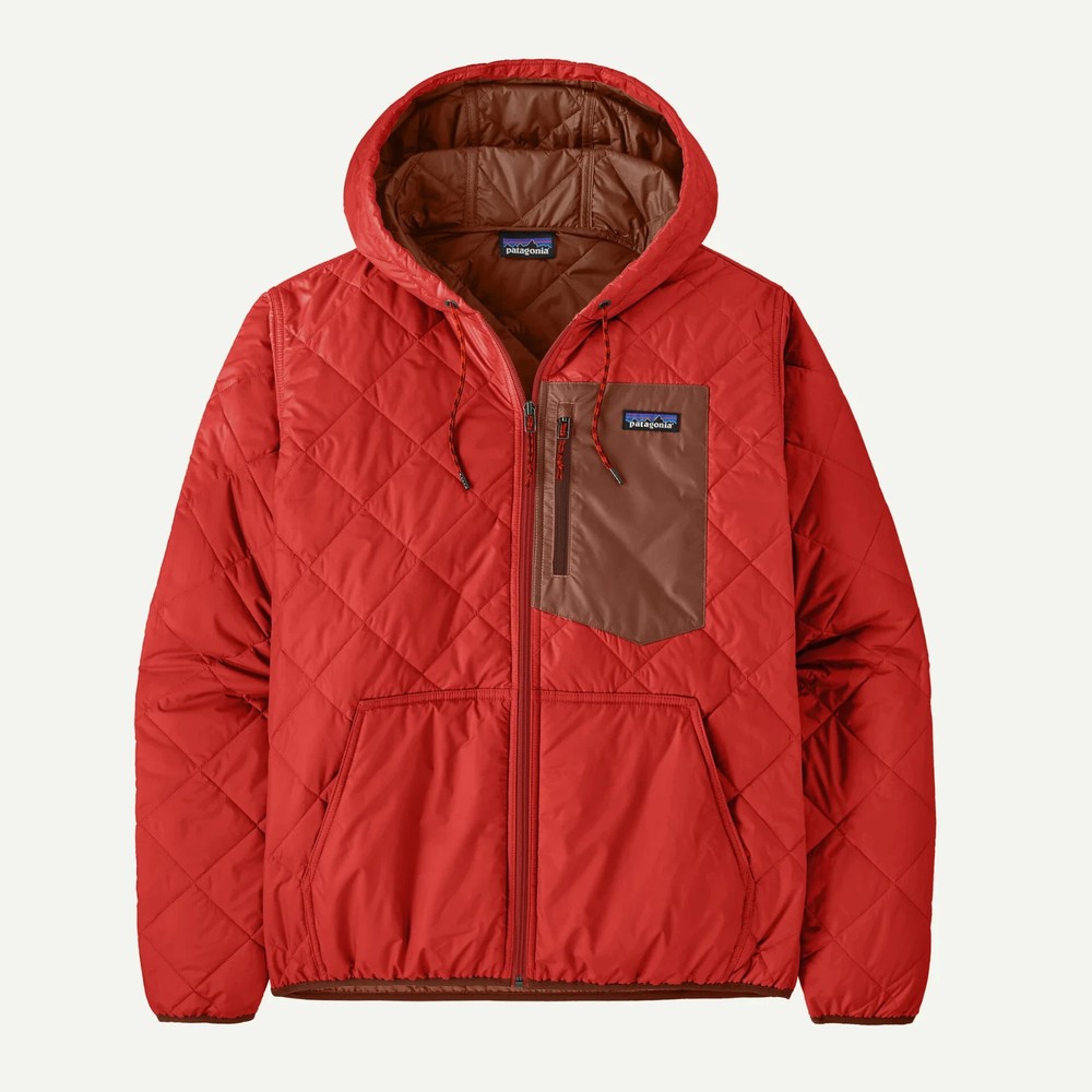 NEW! Patagonia Men's Diamond Quilted Bomber Hoody, Water Resistant, Amanita Red