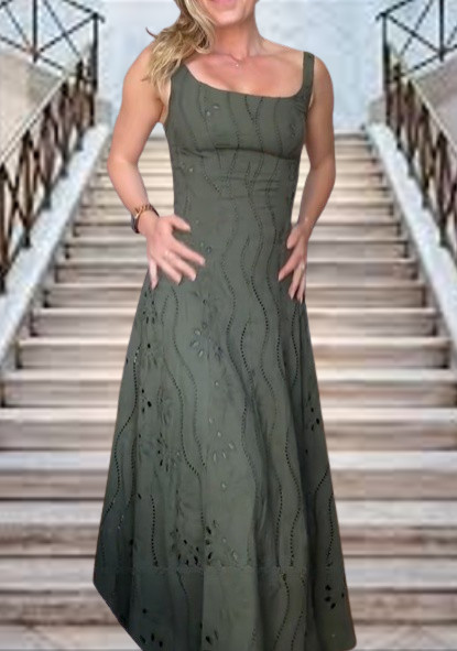 Sale!❤️Zara Ss25 Dark Khaki Cotton Embroidered Eyelet Midi Dress Size S  $89
