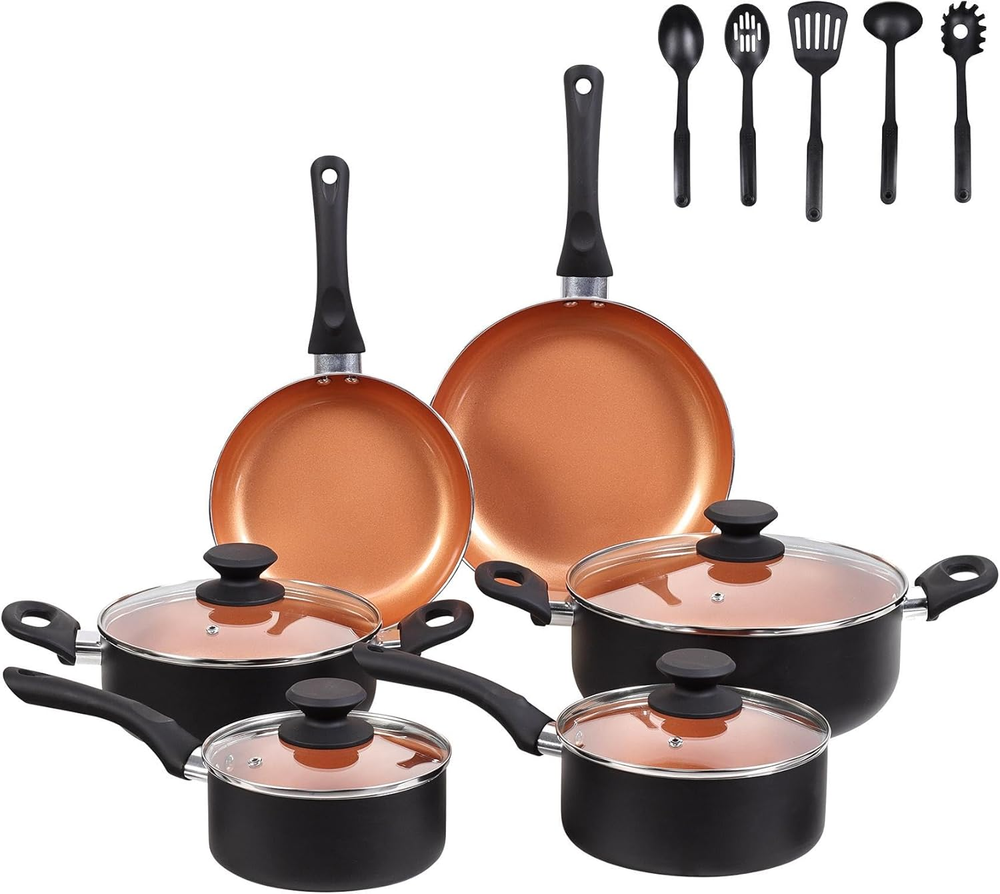 15PCS Ceramic Nonstick Cookware Set with Pots and Pans