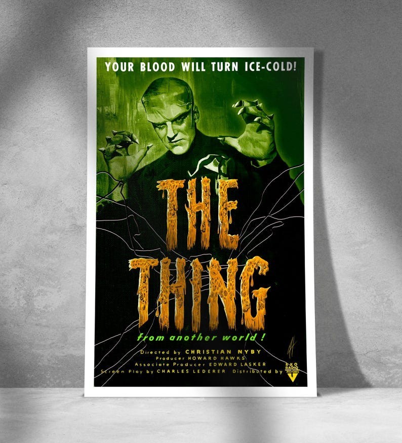 The Thing (1951) Poster Vintage Sci-Fi Horror Art Print, Halloween Movie Poster